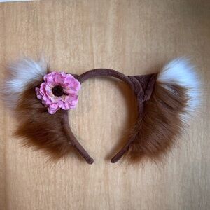 Brown Furry Headband with Pink Flower